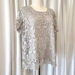 Philosophy Light Gray Lace Top Short Sleeve Size XL